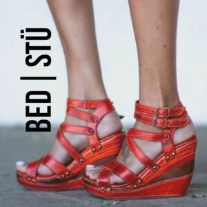 BED|STU Juliana Wedge Platform Sandals in Rustic Orange Leather